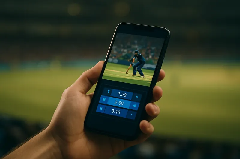 Hand holding smartphone showing live cricket match and real-time odds