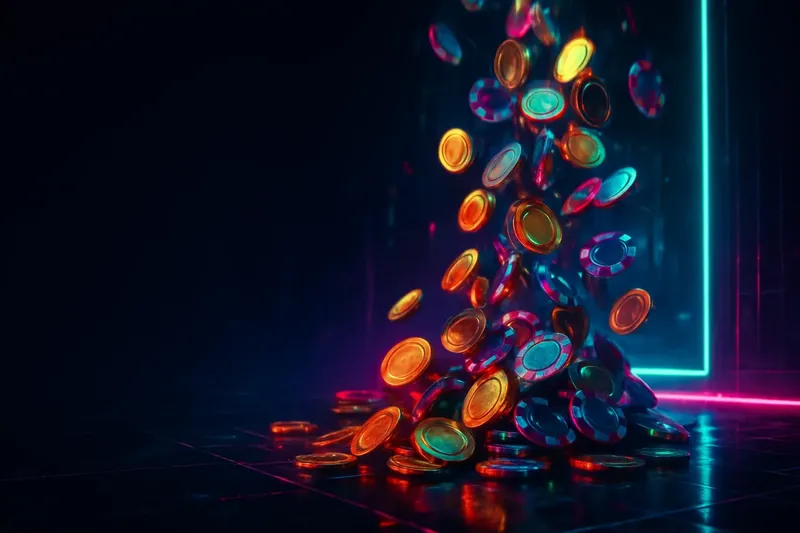 Golden Coin Cascade Golden coins and casino chips falling with green neon lighting