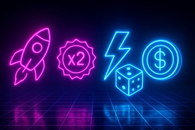 Neon Game Icons Glowing instant game icons floating in dark space with neon aura