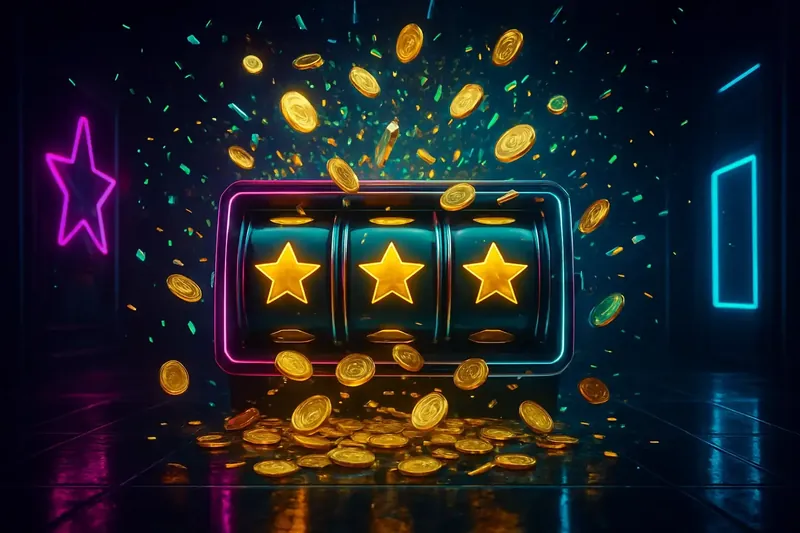Golden coins raining over winning slot screen in premium casino